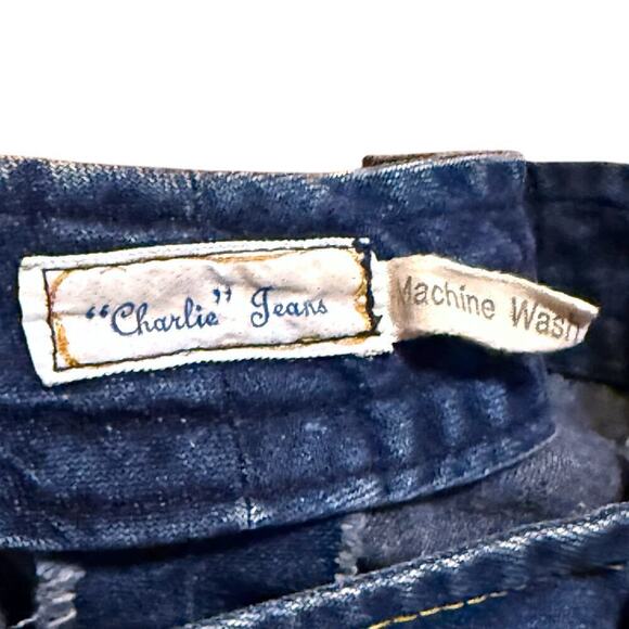 VTG High Rise Wide Leg Jeans Womens Floral Embroidered Bareback Denim NO STRETCH - Picture 3 of 6